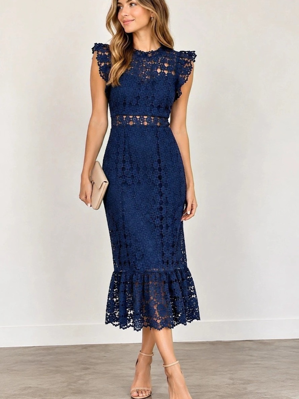 Petal + Pup Navy Blue Lace Midi Dress NWT Size 6
